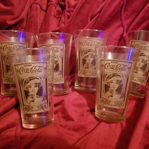 Reproduction 1930's Coca-Cola Flair Glass Coke set of 6 Victorian Style 16 oz